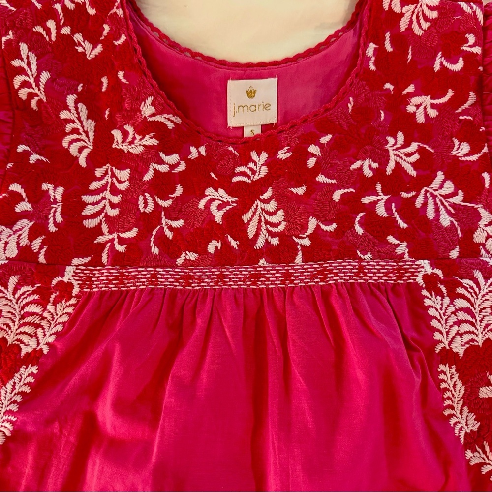 J.Marie  pink and white embroidered tiered dress with flutter sleeves- size S - Picture 4 of 6